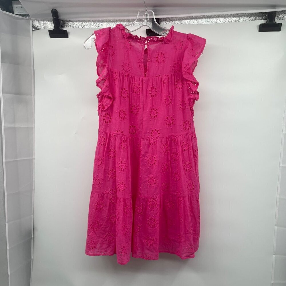 HYFVE Womens Eyelet Shift Dress Short Ruffle Sleeve Pink Size Medium - Picture 7 of 9